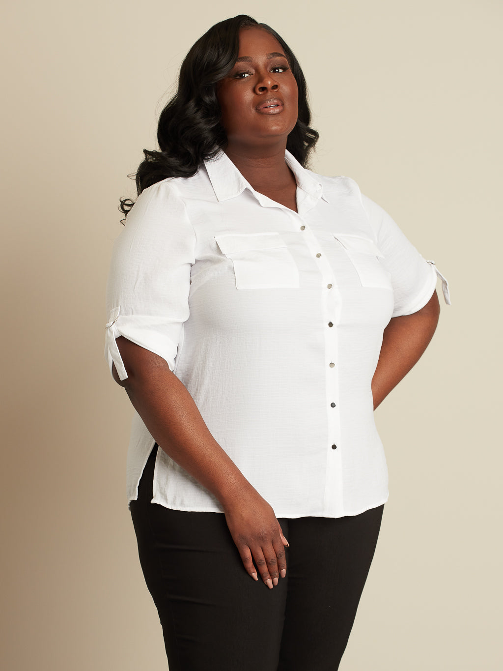 Plus size white deals fitted shirt