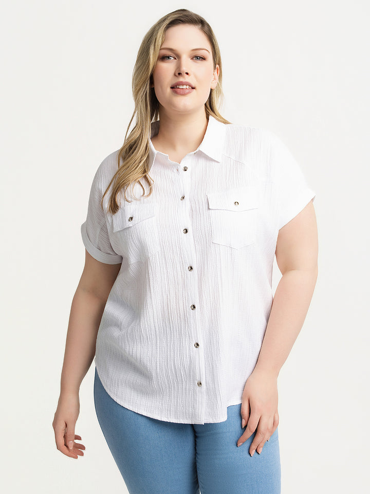 Blouse Ample Femme Taille 48/50 - Polyester, Imprimé Floral Relief, Manches Trois-quarts, Fermeture éclair, Occasion Très Bon état