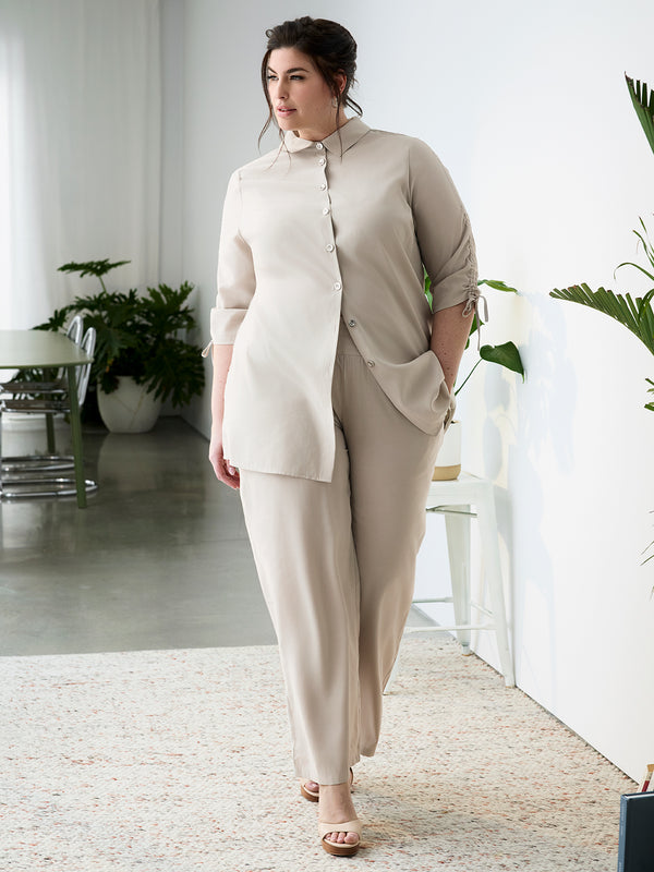 3/4-sleeve semi-fitted tunic with buttons