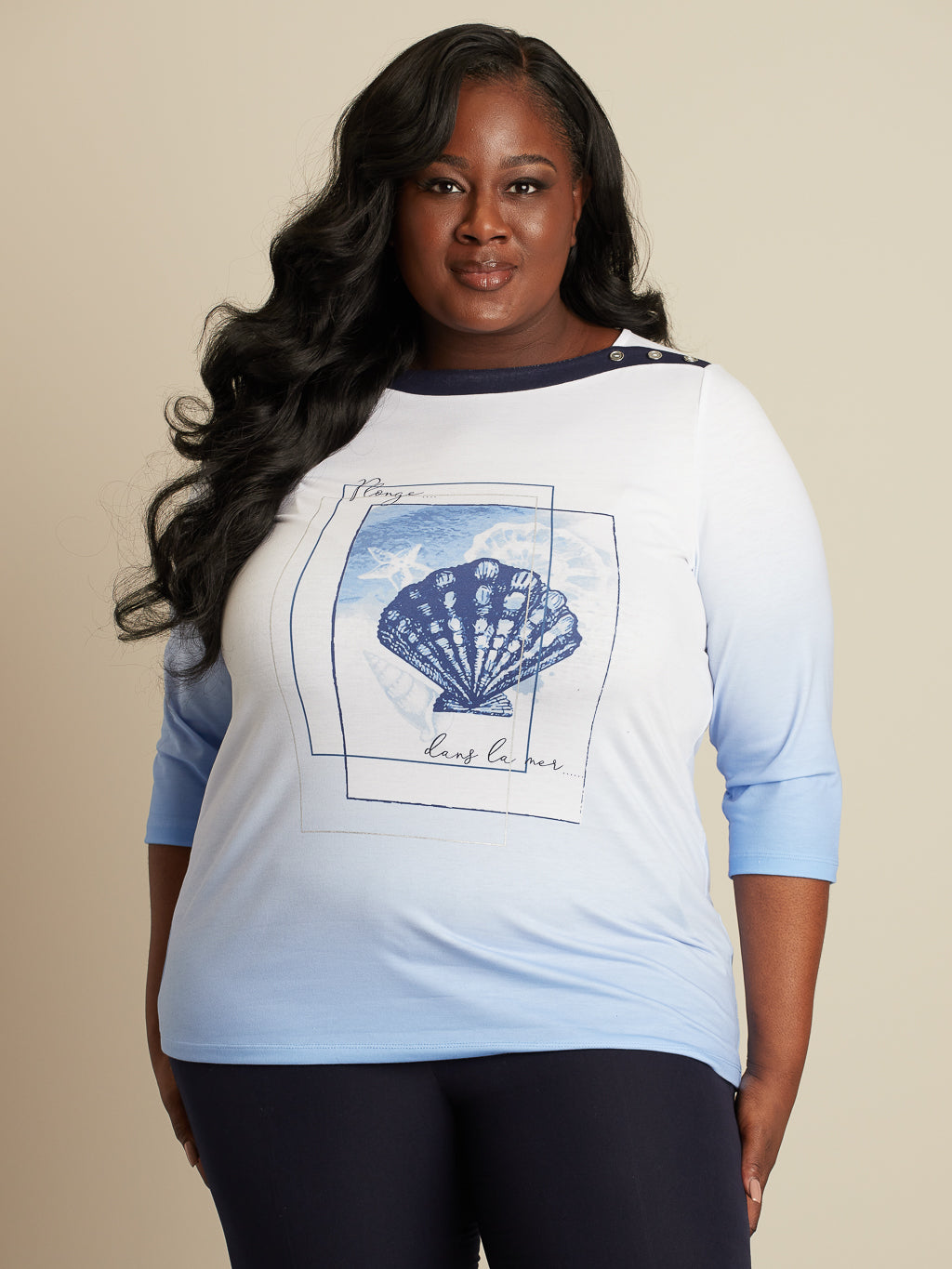3/4-sleeve semi-fitted t-shirt