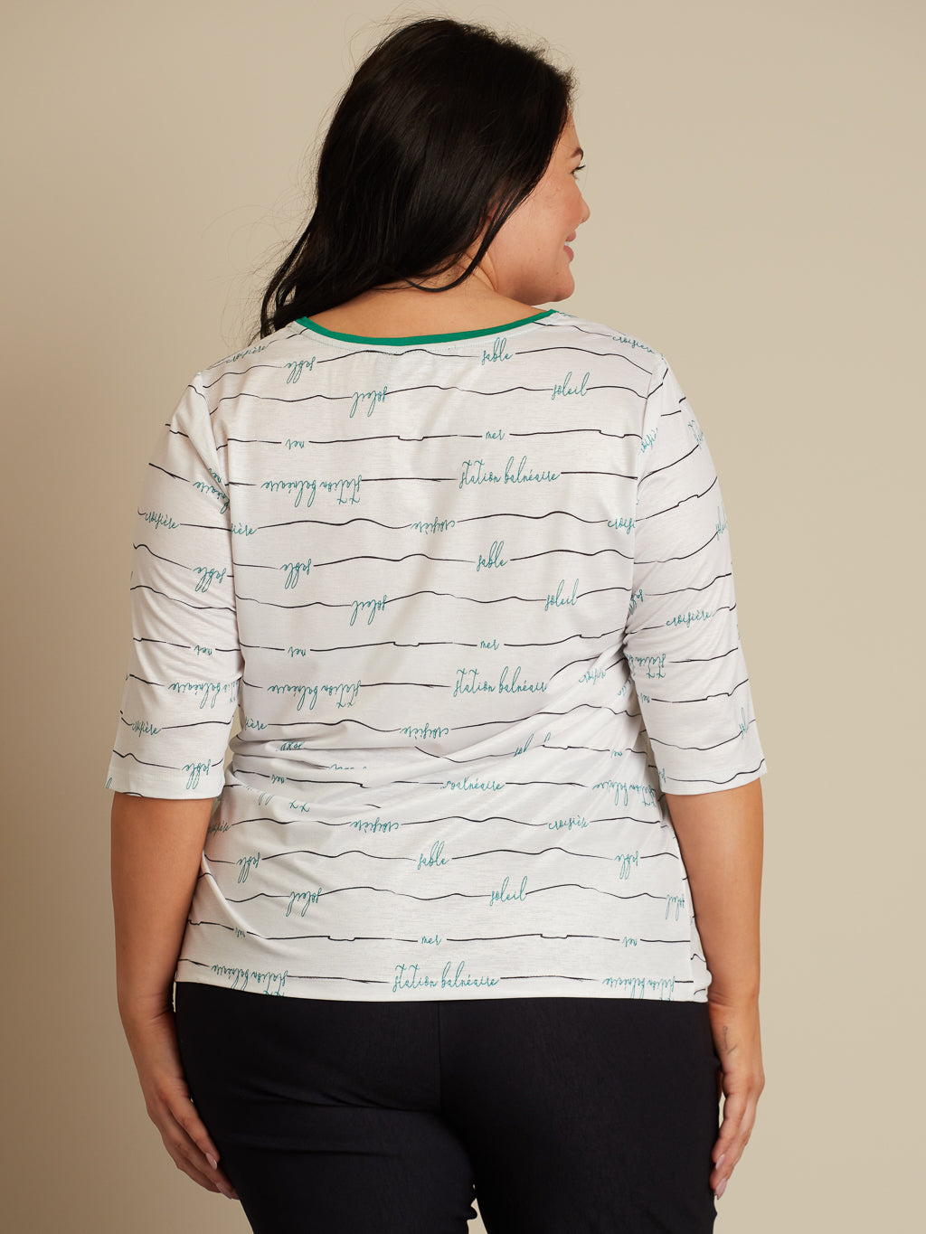 3/4-sleeve t-shirt with shirring at front