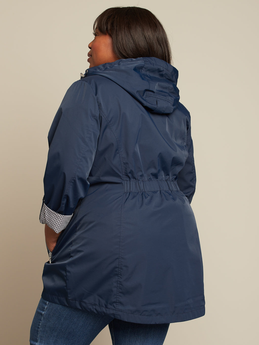 Hooded raincoat with contrasting details