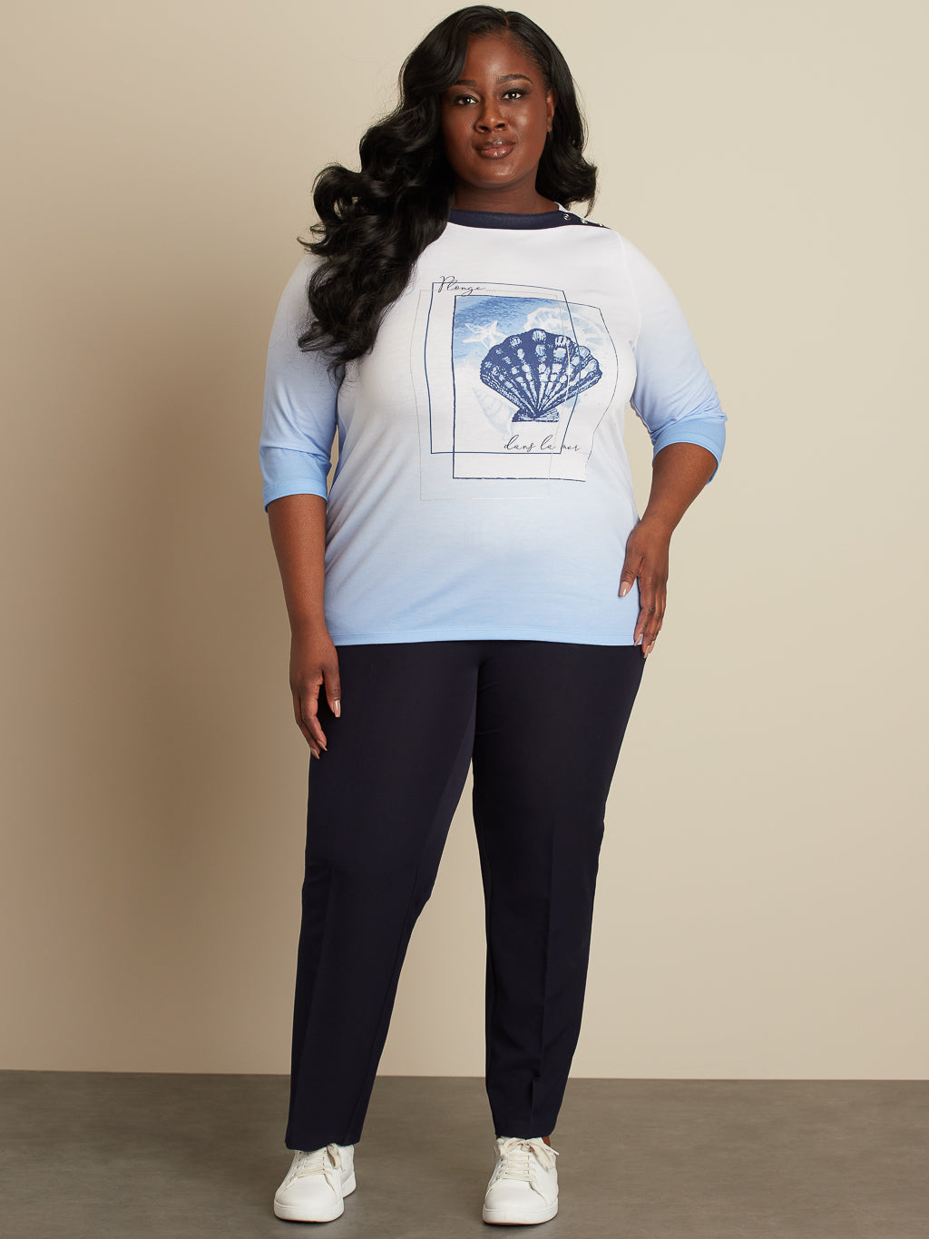 3/4-sleeve semi-fitted t-shirt