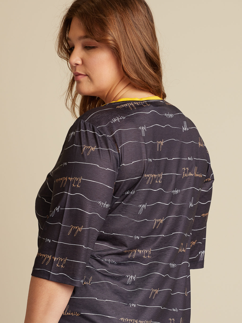 3/4-sleeve t-shirt with shirring at front