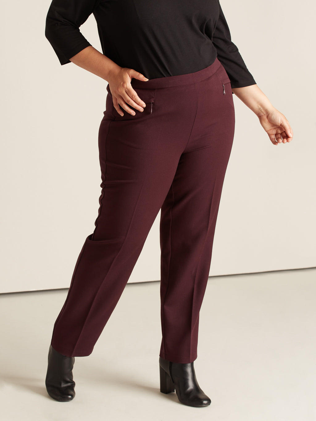 Pantalon habillé droit semi-ajusté à enfiler - Petite